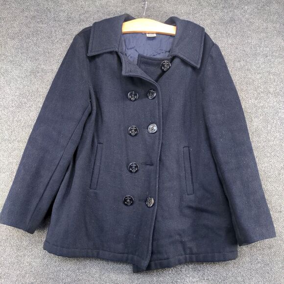 Bulldog Men's Peacoat Jacket Blue Size L 100% Wool Anchor Buttons - Picture 7 of 13